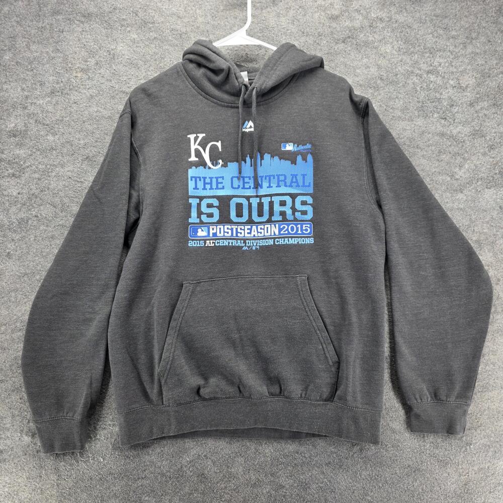Kansas City Royals Hoodie Mens Large Gray MLB Baseball Majestic Postseason 2015
